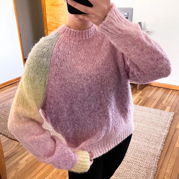 BOSS Farolina Alpaca Wool Blend Rainbow Pink Crew Neck Designer Knit Sweater M - Picture 1 of 10